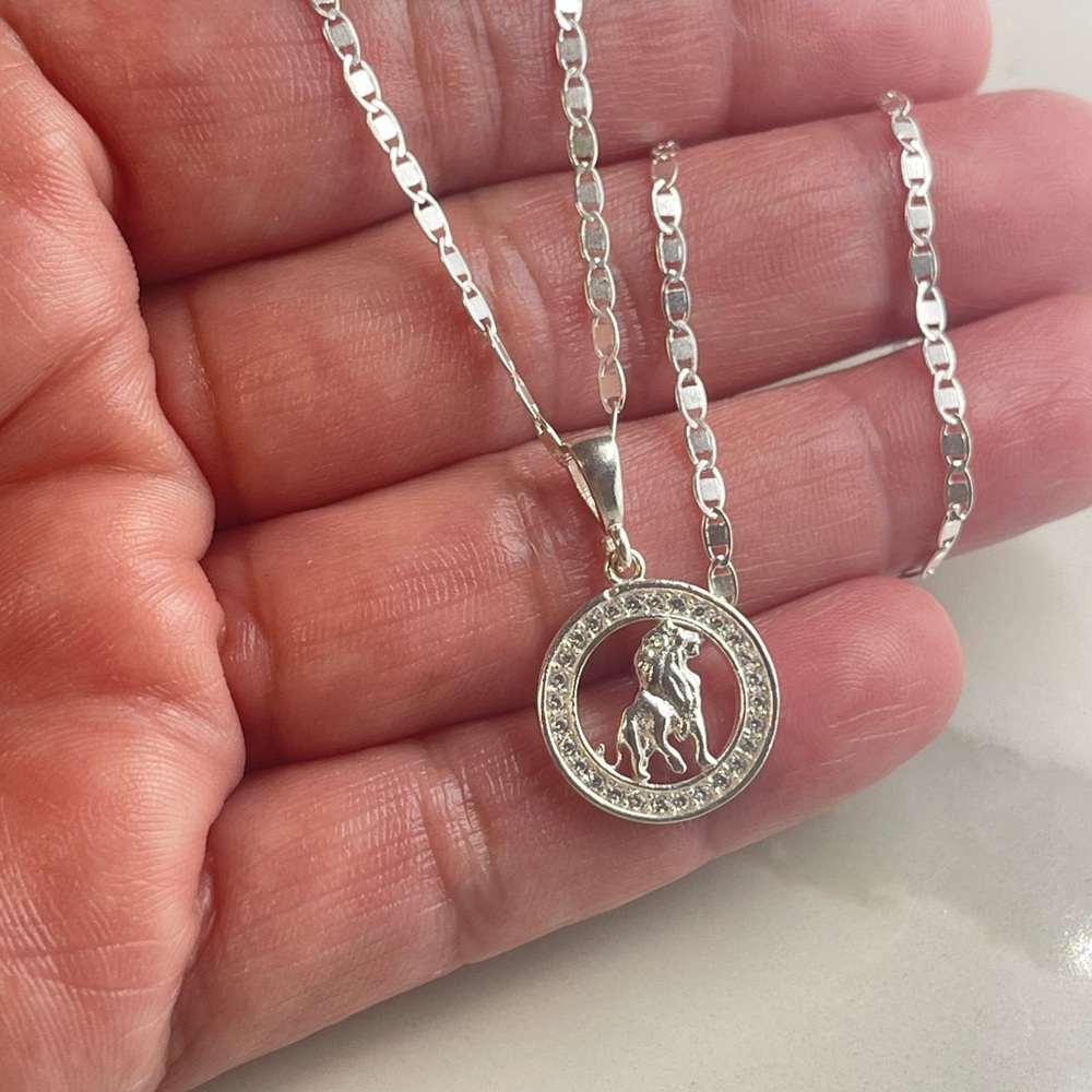 925 Sterling Silver CZ Leo Zodiac Mariner Necklace